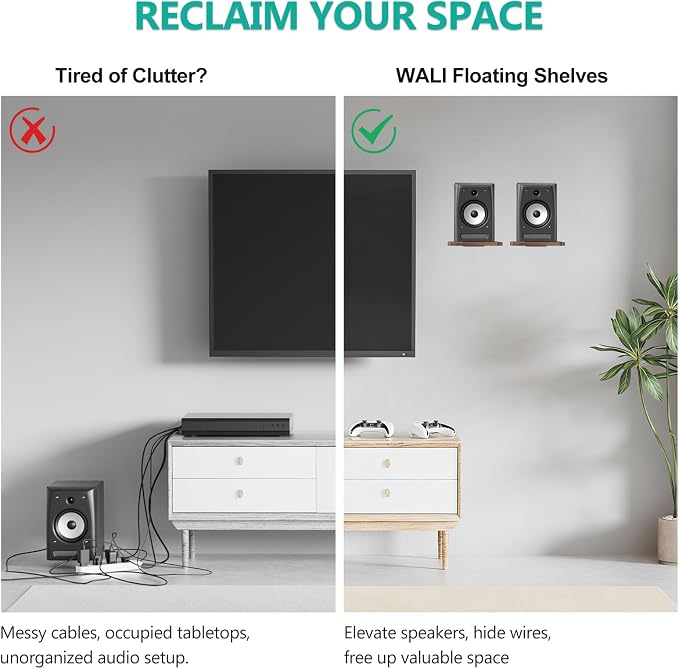 WALI Surround Sound Speaker Wall Mount, 1 Pair Heavy Duty Floating Shelf - Image 4