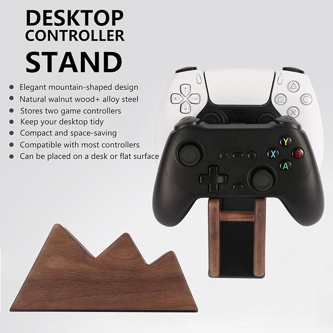 Solid Wood Controller Stand Dual Gaming Controller Holder for Desk | Fits Xbox Series X/S, Xbox One, PS5, Switch Pro - Gamer Gift for Men Desk Accessories Walnut - Image 8