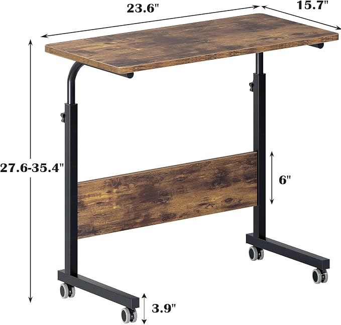 DlandHome 31.4 Inches Rolling Desk with Wheels Adjustable Height, Retro - Image 3