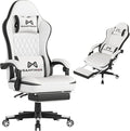 Gamtimer Gaming Chair with Footrest, Ergonomic Computer Chair, PU Breathable Material with Headrest and Lumbar Support, Suitable for Silla Gamer and Adults (White) by GAMTIMERBrandHome