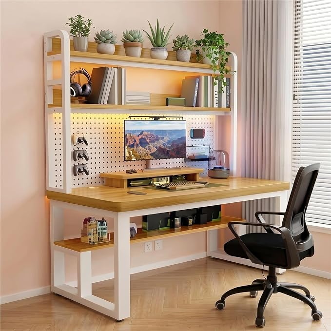 47in Gaming Desk with Pegboard and Hutch Computer Workstation | Optimize Your Space with This Study Table. Features A Steel Frame, Vertical Hutch, and Storage Shelves.(F,120CM/47.2IN) by Unknown