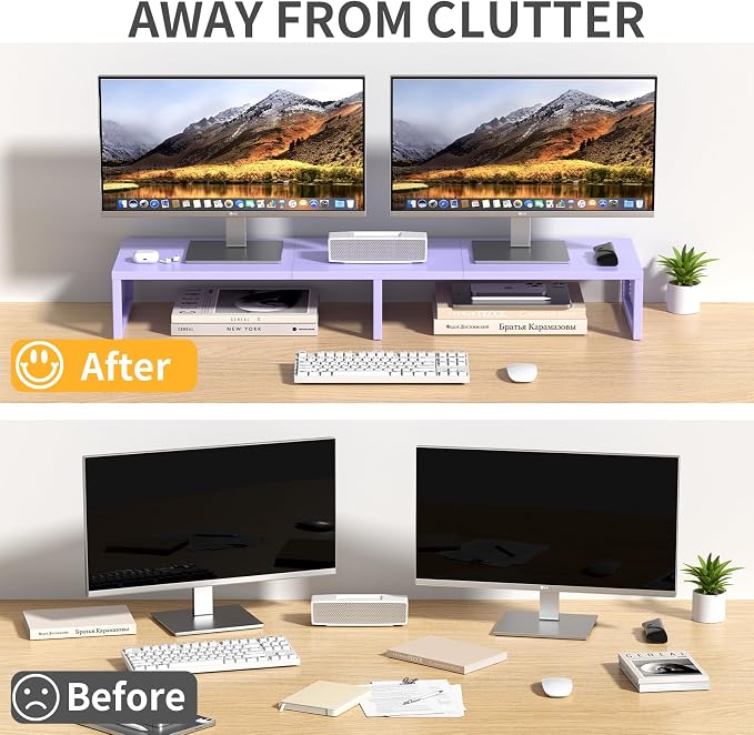 Dual Computer Monitor Stand Riser, Desk Organizers and Accessories, Printer & TV Stand, Desk Shelf, Office Desk Accessories & Desktop Workspace Organizer for Office Supplies, Purple - Image 4