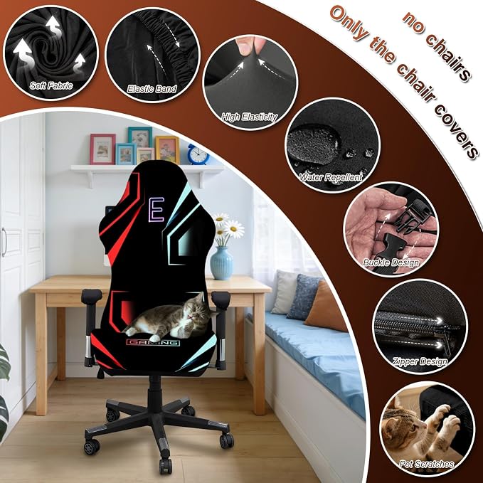 Water Repellent Gaming Chair Cover,3D Printing Fit Cat Scratch Proof | Stretchy,Letter Design,Non-slip,Soft Breathable,Easy to install Gaming Chair Seat Cover with 2Pcs Armrest Slipcover(Letter W) - Image 3