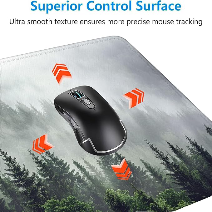 Misty Forest Gaming Mouse Pad Desk Pad Nature Fir Tree Woodland Large Gaming Mouse Mat with Stitched Edges,Non-Slip Waterproof Rubber Base Mous Mat Office Computer Keyboard Laptop Home 31.5"x11.8" - Image 5