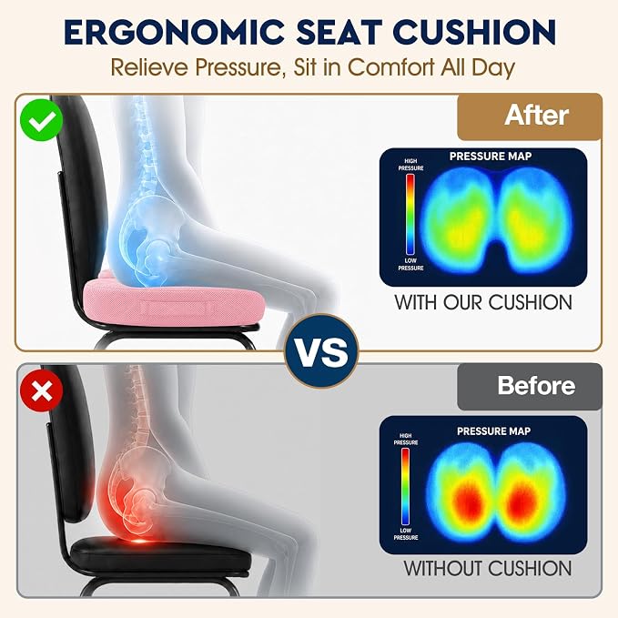 TushGuard Seat Cushion, Memory Foam Office Chair Cushion - Pink, XXX-Large | for Car Seat, Airplane, Desk Chair - Sciatica & Hip & Coccyx Pain Relief Cushion for Long Sitting Office Workers, Car Drivers - Image 3