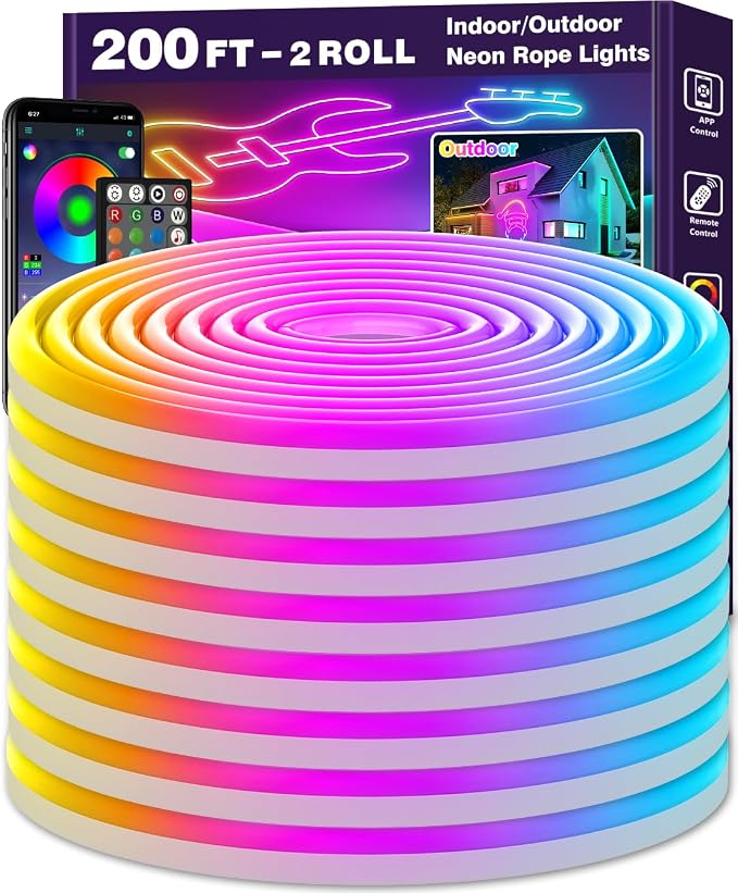 AILBTON 200Ft Neon Rope Lights,Flexible Led Rope Lights Control with App/Remote,Multiple Modes Music Sync Gaming RGB Led Neon Lights for Bedroom Outdoor by AILBTON