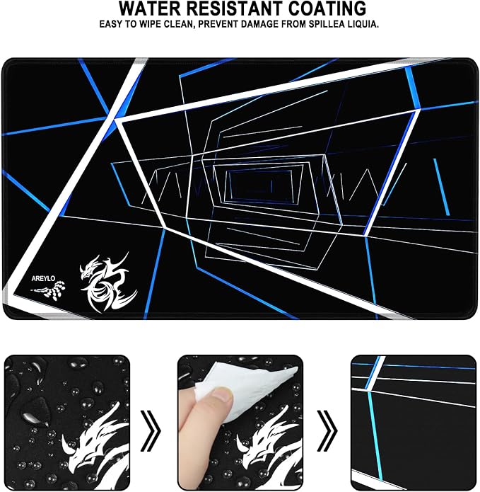 Gaming Mouse Pad Large, Waterproof Extra Large Mousepad with Stitched Edges, 31.5" x 15.7" Non-Slip Rubber Base Office Big Long Keyboard Pad for Office Gamer Home XXL, (Blue Square) - Image 2