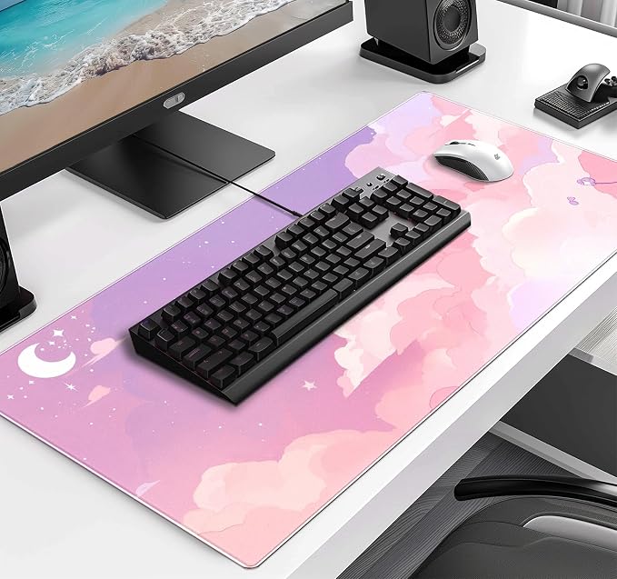 Beautiful Pink Cloud Mouse Pad, Suitable for Girls' Office Decoration Pad | Large Extended Mouse Pad; Full Desk Coverage; Waterproof Coating; Stable Anti-Slide Base For Gaming, Office, Study Daily Use - Image 3
