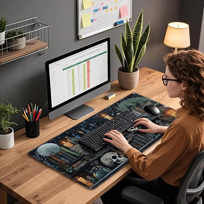 Mystical Gothic Library Large Gaming Mouse Pad Desk Mat 31.5x15.7 | Extended Mousepad, Non-Slip Rubber Base , Stitched Edges, for Computer/Laptop/Office/Home - Image 3