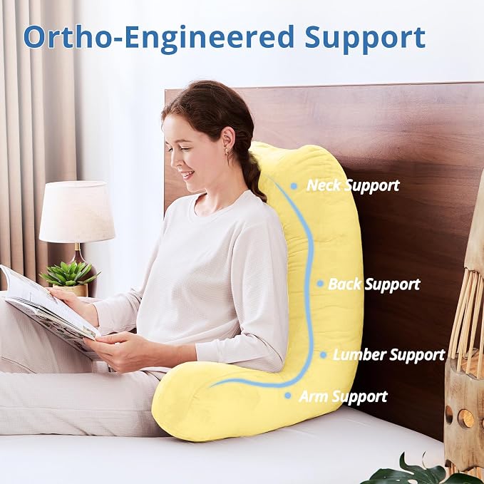Sasttie Reading Pillow for Bed, Back Pillow for Sitting Up, Light Yellow - Image 5