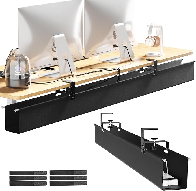 Cinati 49.2" Under Desk Cable Management Tray, Large Fabric Cord Organizer by Cinati