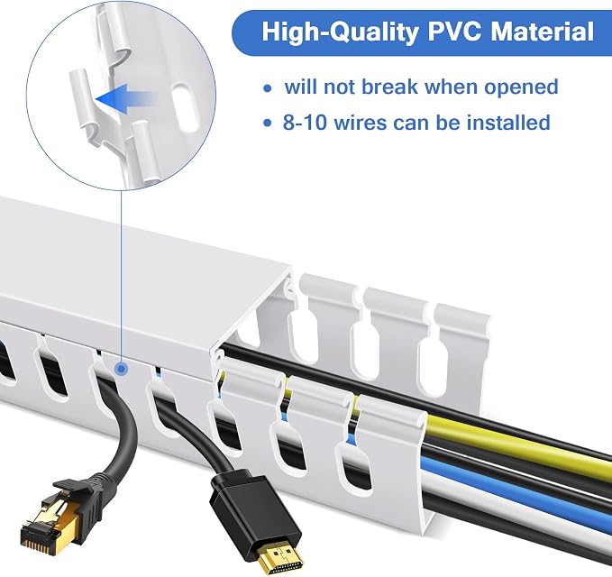 Cable Duct Management Raceway Kit, 31.4" (2 x 15.7) Server Rack Management, Hide Network HDMI VGA Cables, Open Slot Track Desk Wire Channel, White 2 Pack - Image 4