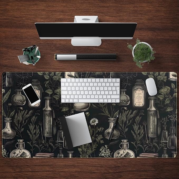Black Aesthetic Desk Mat - Vintage Large Gaming Flower Mouse Pad XXL Plant Wildflower Mousepad Extended Laptop Computer Keyboard Mat for Women Girl Office Decor 31.5x15.8 in - Image 4