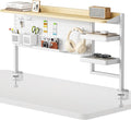 PEGZONE Clamp on Desk Shelf, 44" Desktop Shelving System, White | with Pegboard and Accessories, Desktop Organizer with 2-Tier Shelf, Desk Pegboard for Gaming Office by Pegzone