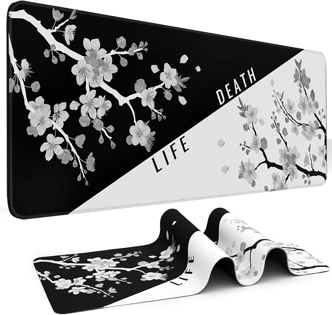DIGSOM Mouse Pad Black and White Cherry Blossom Pattern, 31.5 x 11.8in | XL Mouse mat, Smooth surface, Anti-slip rubber base, For keyboard and mouse, For home and office use by DIGSOM