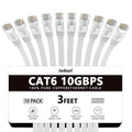 Jadaol Cat6 Ethernet Cable 3FT 10-Pack 10Gbps Flat Network Cable, White by Jadaol