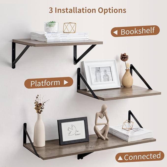 Axeman Deep Floating Shelves for Wall, 12 Inch Deep Floating Shelves Set of 2, 16W x 12D Rustic Grey Wood Large Wall Mounted Shelves for Living Room Kitchen Bathroom Bedroom - Grey - Image 5