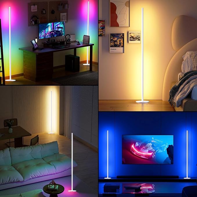 White Corner Floor Lamp 1 Pair, LED Corner Lamp with Remote Control, APP Control 16 Million Colors, Timing, Color Changing Ambient Lighting for Living Room, Bedroom, Gaming (Only One Adaptor) - Image 8