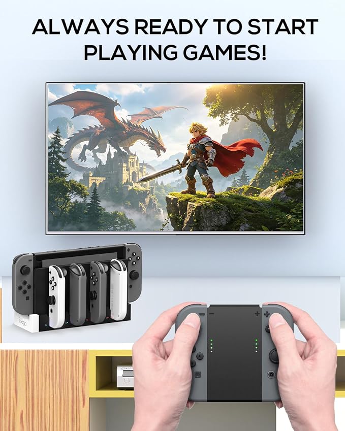 Switch 1 &OLED Controller Charger Dock, FYOUNG Charging Dock for Switch OLED, 4 in 1 Portable Fast Charger Staion for JoyCon Accessories with USB Type-C Cord - Image 7