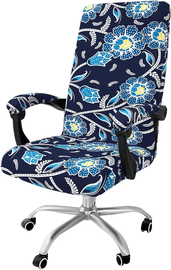 Smiry Office Computer Chair Cover with Armrest Covers, Midnight Blue | Stretch Printed Universal Removable Washable Desk Rotating Chair Slipcovers, Soft Anti-Dust Spandex Protector with Zipper by Smiry