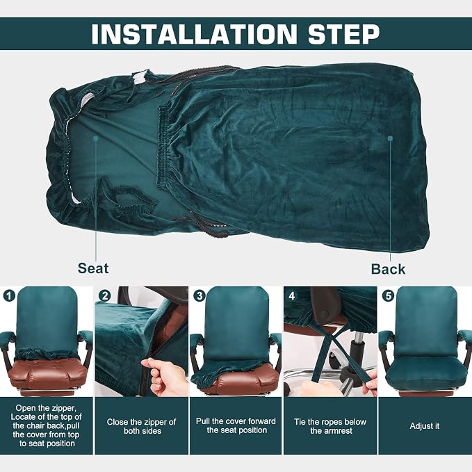 NeColorLife Velvet Office Chair Cover with Armrest Covers, Large, Lake Blue | Soft stretch velvet fabric, fits large high-back office and executive chairs, includes 2 armrest covers, washable and elastic - Image 6