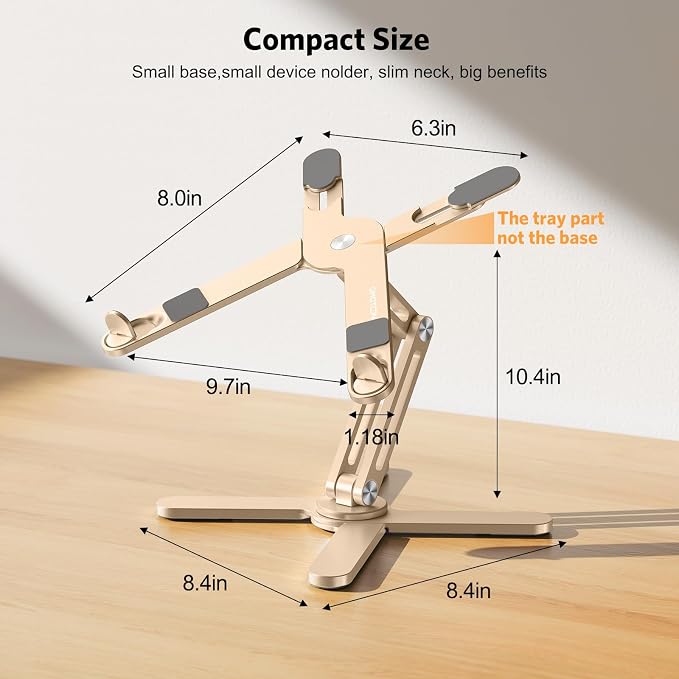 OMOTON LA10 360° Rotating Laptop Stand Riser Foldable for Desk, Gold | Aluminium Aolly, Tool-free Adjustable Height Angles, Collaborative Work, Easy Storage, Fits 11"-17" MacBook Pro/Air, Dell, HP - Image 5