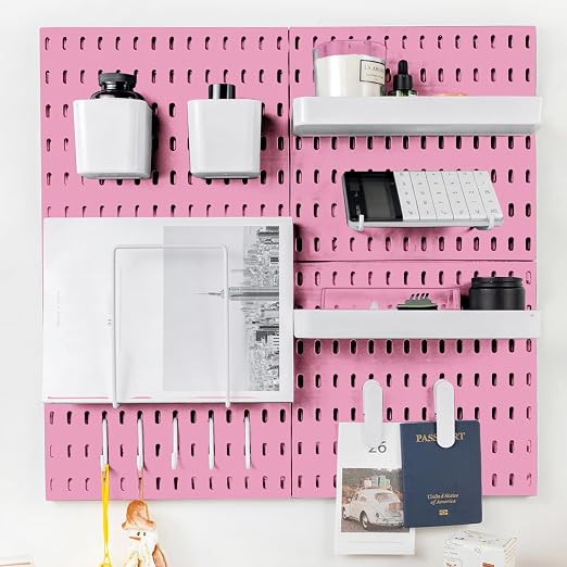 Pegboard Combination Kit for Wall Organizer, Wall Mounted Peg Board Kits for Kitchen, Bedroom, Office, &Bathroom, 4 Pieces Black Pegboards and 14 Accessories, 22" x 22" by RIVTUNTOOLS