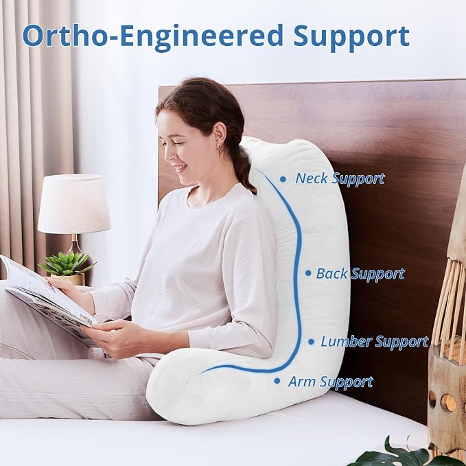 Sasttie Reading Pillow for Bed, Back Pillow for Sitting Up, White - Image 5