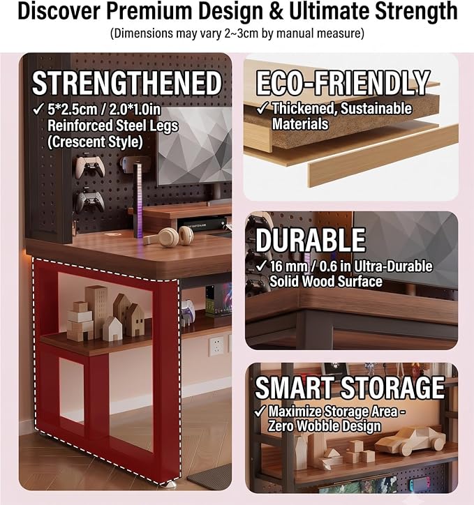 47in Gaming Desk with Pegboard and Hutch Computer Workstation | Optimize Your Space with This Study Table. Features A Steel Frame, Vertical Hutch, and Storage Shelves.(H,120CM/47.2IN) - Image 8
