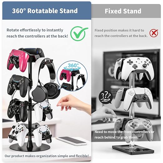 Controller Holder Stand 4 Tiers for Desk, Aluminum Alloy Rotatable Gaming Headset Stand for PS5/PS4/Xbox/Switch2/PS Controller/Headphone Holder for 12 Packs Controller - Image 6