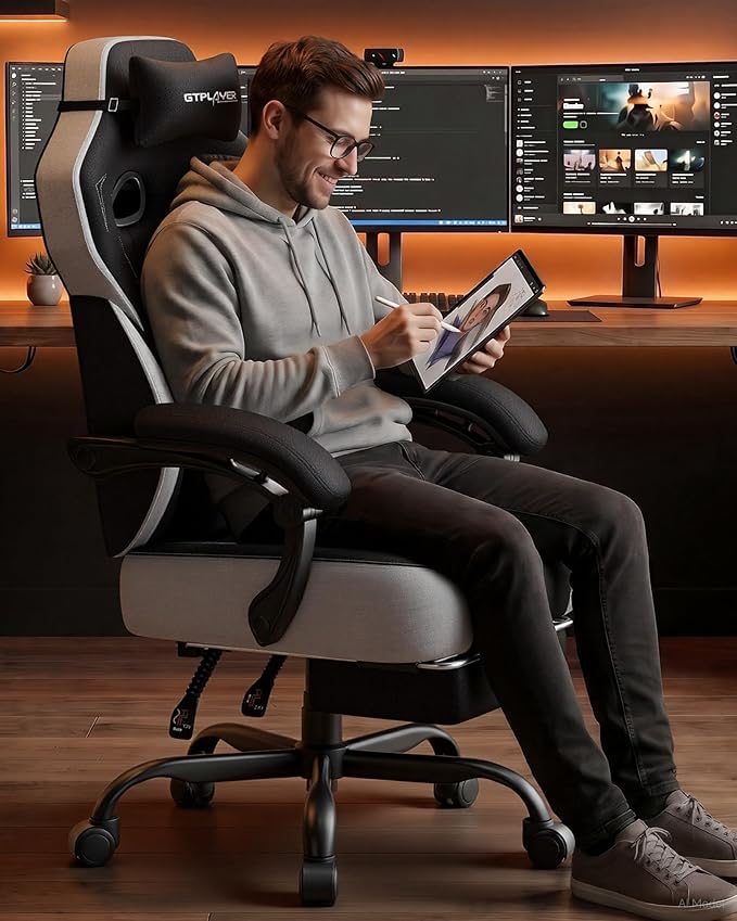 GTPLAYER Big & Tall Gaming Chair, Wide Seat with Footrest, Black | Ergonomic High Back Computer Desk Chair for Adults, Comfort Padded Seat with Lumbar Support Armrests Recliner for Office/Home - Image 2