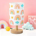 Rainbow Table Lamp for Kids Bedroom - Boho Rainbow Kids Bedside Lamp with Linen Wooden Nightstand Cartoon Nursery Lampshade for Girls Room Decor by MASTRON