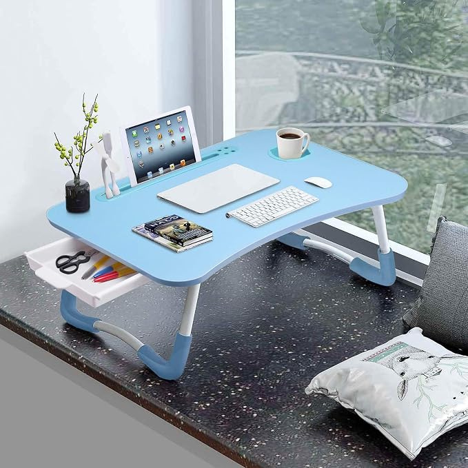 Slendor Bed Desk for Laptop and Writing with Storage, Cup Holder, Light - Image 2