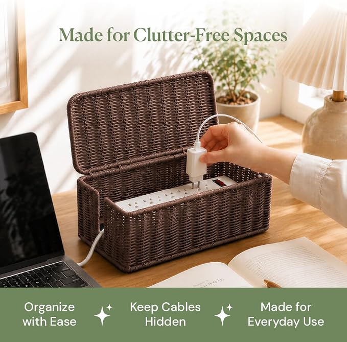 Cable Management Box, Handmade Rattan Cord Organizer for Power Strip - Image 9