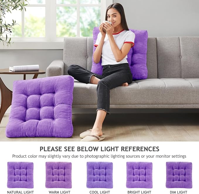 Degrees of Comfort Square Tufted Corduroy Floor Cushions, Large Pillows Seating for Adults, Meditation Pillow for Balcony Tatami Living Room, 22x22 Inch, Purple - Image 4