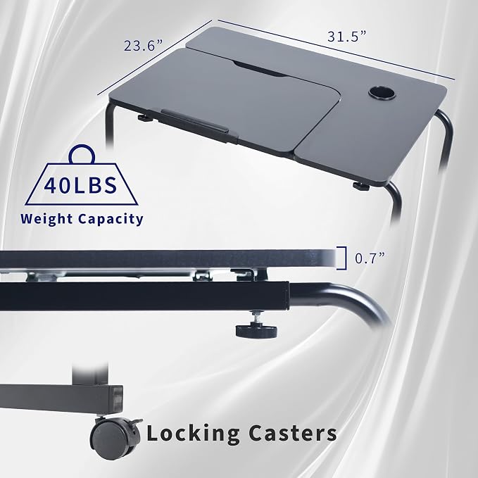 VIVO Mobile Over the Bed and Recliner Table, Tilting Laptop Tray with Height and Length Frame Adjustment, Ergonomic Overbed Kids and Adult Desk on Wheels, Black, DESK-V202B - Image 3