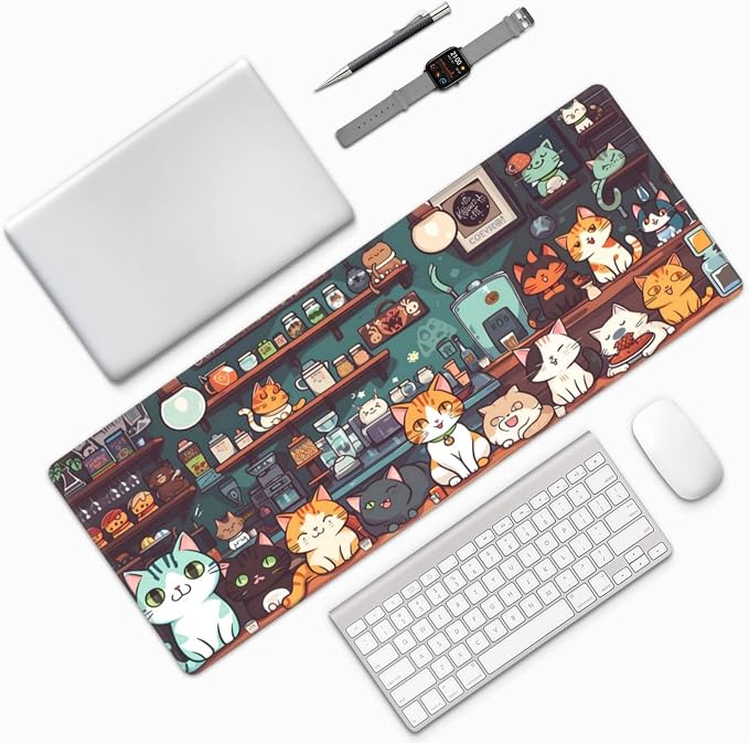 Gaming Mouse Pad Desk Pad,Extended Big Mouse Pad,31.5x11.8 Inch Long Computer Keyboard Mouse Mat Mousepad with 3mm Non-Slip Base and Stitched Edge for Gaming and Office… (cat) - Image 9