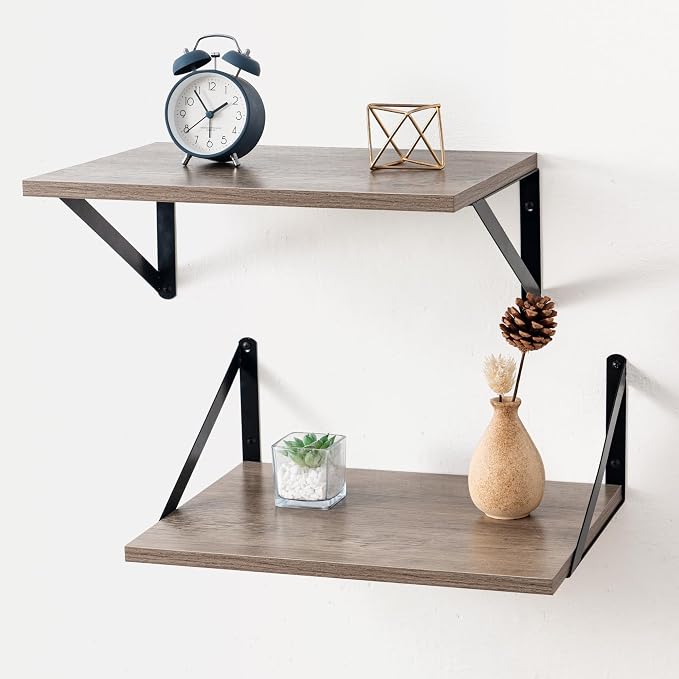Axeman Deep Floating Shelves for Wall, 12 Inch Deep Floating Shelves Set of 2, 16W x 12D Rustic Grey Wood Large Wall Mounted Shelves for Living Room Kitchen Bathroom Bedroom - Grey by Axeman