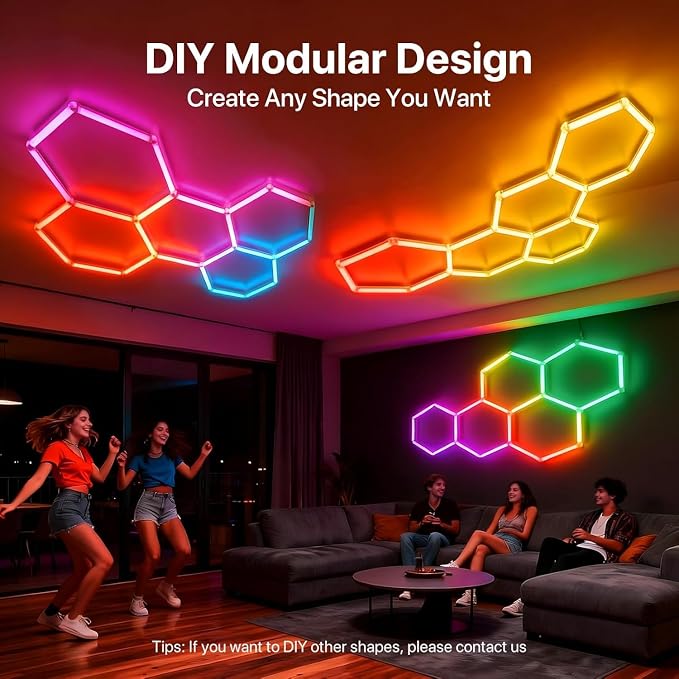 HYPERLITE Hexagon Garage Lights: Gen-IV 5 Grid RGB Hexagon LED Lights with Music Sync Mode, App & Remote Control, Multi-Color Honeycomb Light for Gaming Room, Gym, Garage - Image 4