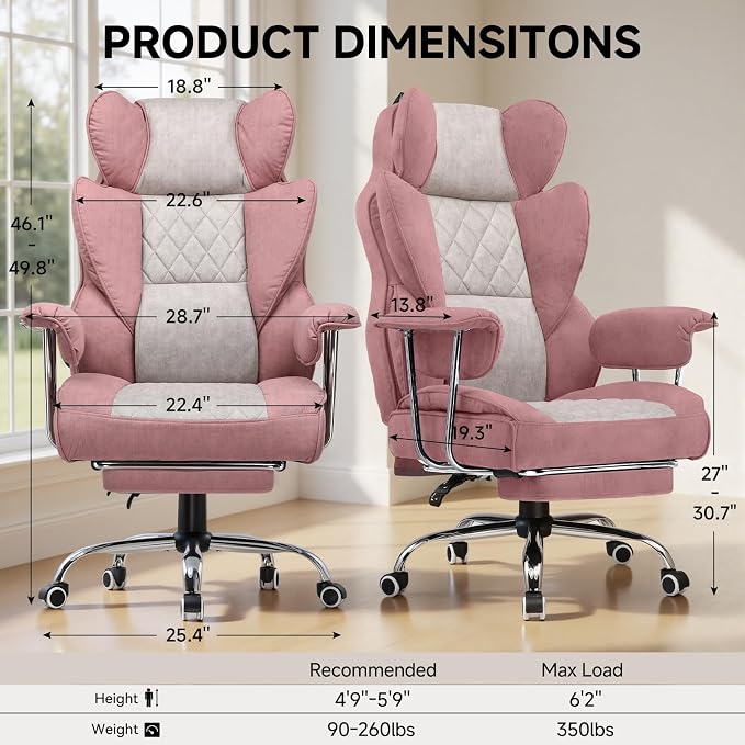 COMHOMA Big and Tall Gaming Chair with Pocket Spring Lumbar Support, Ergonomic Office Chair with Footrest, Executive Desk Chair with Outward Fixed Soft Armrests, Computer Chair with High Back, GYPK - Image 3