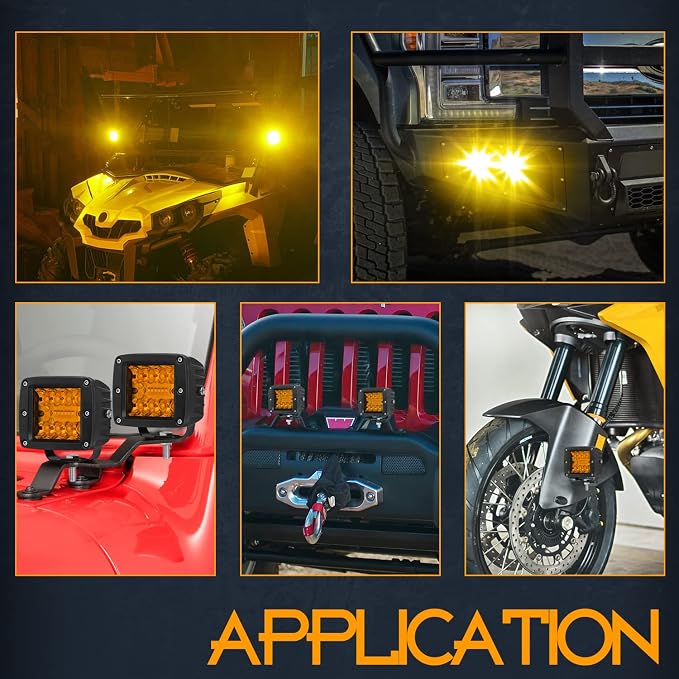 LED Cubes Amber, Nirider 2PCS 84W 3 Inch LED Pod Lights Off Road Driving Spot Flood Combo Light Bars Amber Fog Lights Square Work Light for Truck Car ATV UTV Boat - Image 5