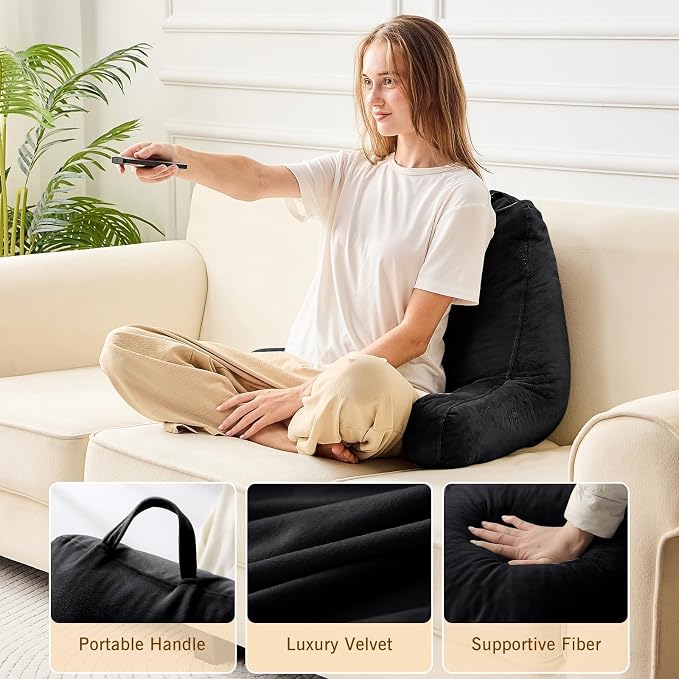 Sasttie Reading Pillow for Bed, Back Pillow for Sitting Up, Black - Image 4