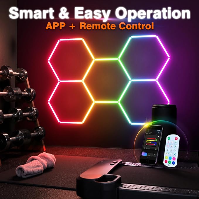 RGB Hexagon Garage Lights, Music Sync LED Hexagon Lights for Gaming Room, Smart App & Remote Control, DIY Honeycomb Ceiling Light for Studio Gym Basement Deco - Image 5