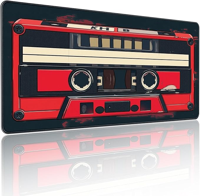 Retro Cassette Tape Design Mouse Pad, 35.4 x 15.7 Inches Gaming Desk Mat with Non-Slip Base for Home Office School Business by YUANSM