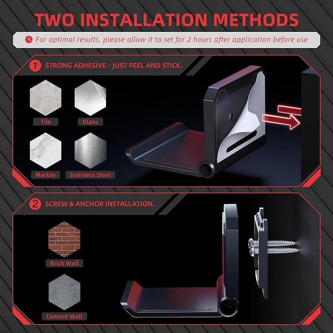 PlayVital 4 Pack FOLD Controller Holder Wall Mount for ps5 ps4 Xbox Switch 2 Pro Headset, Universal Gaming Acessories Controller Organizer Headphone Stand - Foldable Anti-slip Strong Adhesive, Black - Image 3