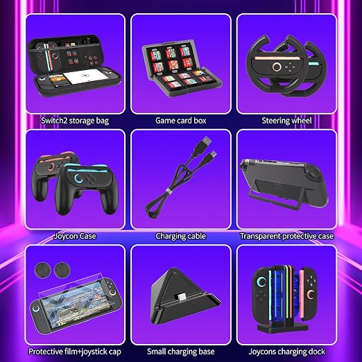 Switch 2 Accessories Bundle, 14-in-1 Kit with Hard Case and Charging Dock - Image 8