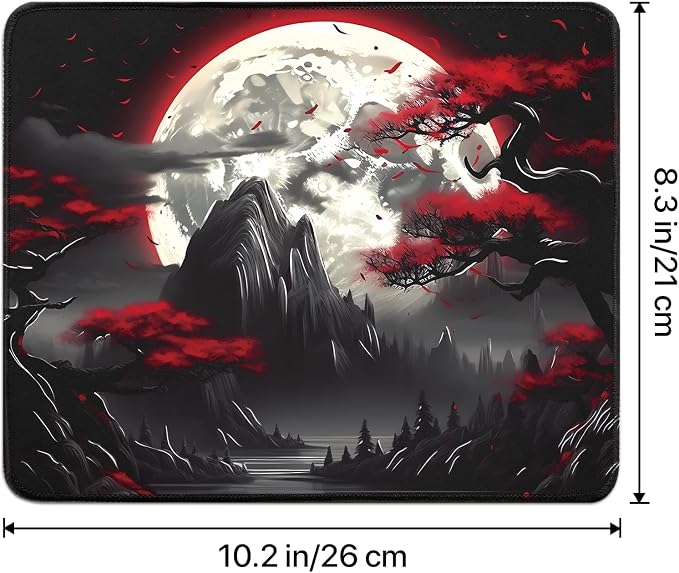 FreeNook Small Gaming Mouse Pad, Anime Black Mousepad with with Non-Slip Base, Expanded Cool Desk Mat, Mountain Moon Scenery Keyboard Mat Suitable for Home Office,10.2 X 8.3 Inch - Image 2