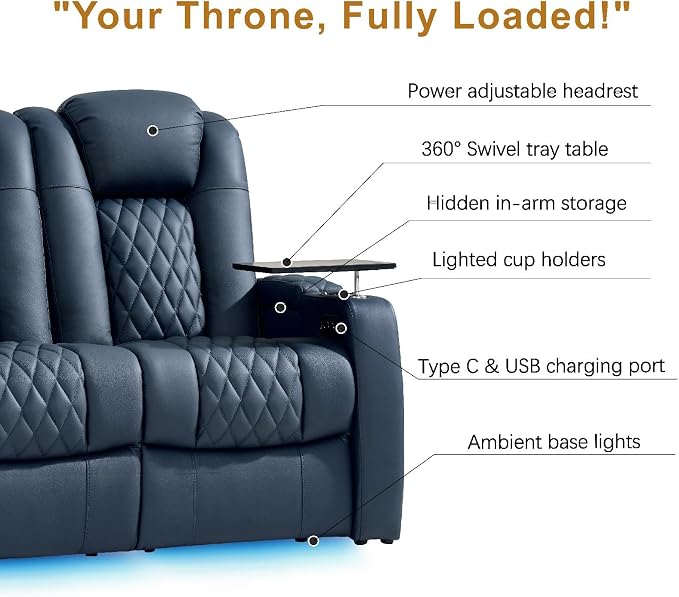 comfiroom Top-Grain Leather Home Theater Seating, Dual-Motor Power Recliner - Image 6
