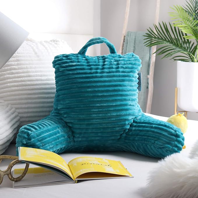 Nestl Reading Pillow for Kids & Teens with Shredded Memory Foam, Luxe Cut Plush Backrest Pillows for Reading and Gaming, for use on Couch, Bed, Floor, Adjustable Support with Washable Cover Teal - Image 7