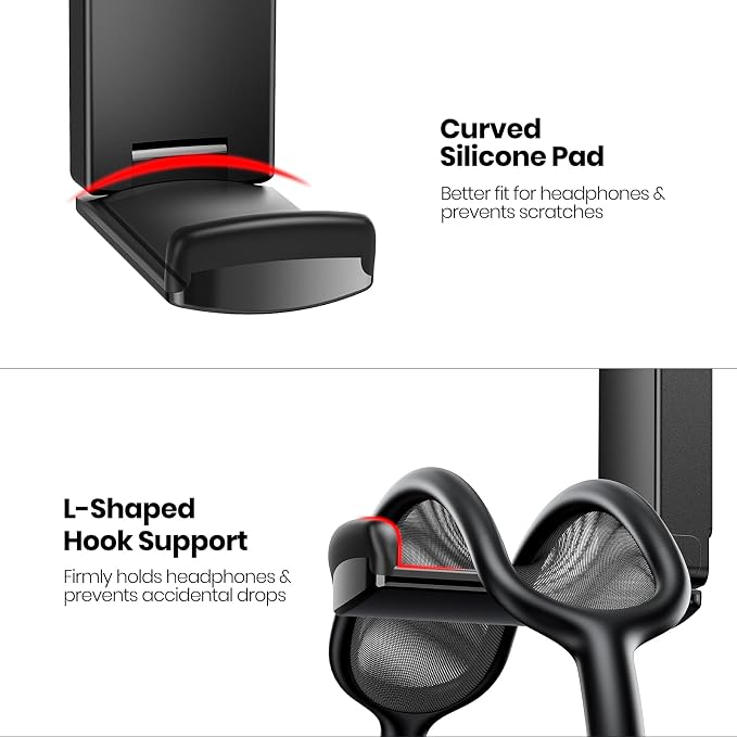 Sticky Headphone Stand Controller Holder - EURPMASK Upgraded Adhesive Gaming Headset Hook, Headphone Holder for Desk with Soft Rubber Pads, Universal PC Gaming Accessory Controller Headset Stand,Black - Image 4
